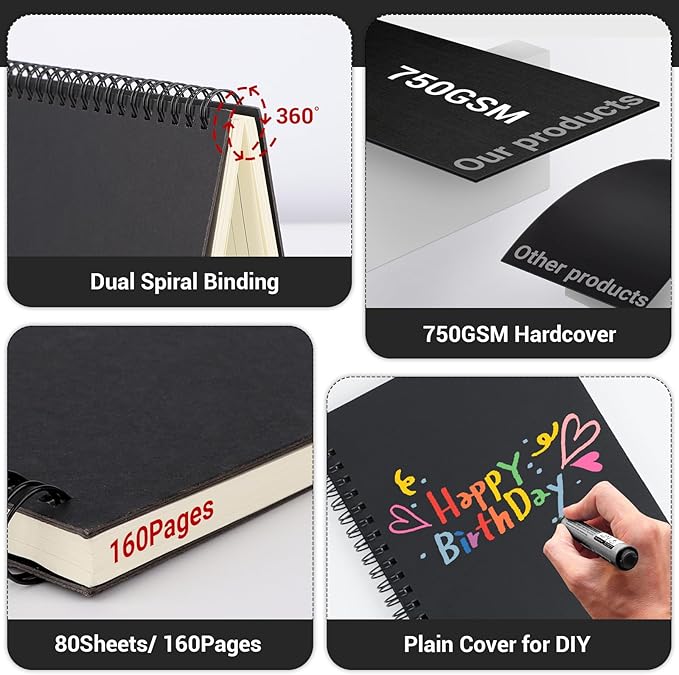 EUSOAR Spiral Journal Notebook, A5 24Packs 5.5"X8.3" 120 Pages Lined College Ruled Subject Notebook,Travel Writing Journal Notepad Sketchbook, Students Office Business Diary Book Journal-Black