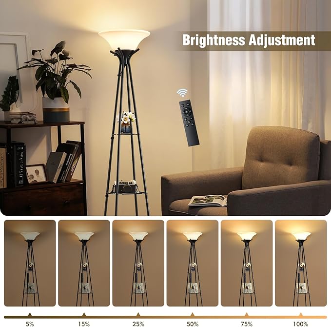 Luvkczc Upgraded Floor Lamp with 3-Tier Shelves & Remote, 69-inch Dimmable Standing Lamp with Adjustable Color Temperatures, Modern Torchiere Floor lamp for Living Room, Bedroom, Office