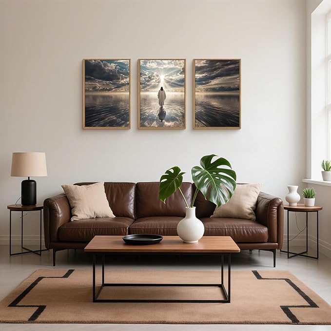 HPNIUB Jesus Canvas Wall Art Set, Jesus Walking On Water Framed Wall Decor Christian Religious Modern Serenity Prayer Art Prints Artwork for Living Room,Bedroom,Farmhouse,Prayer Room-16 x24 x3