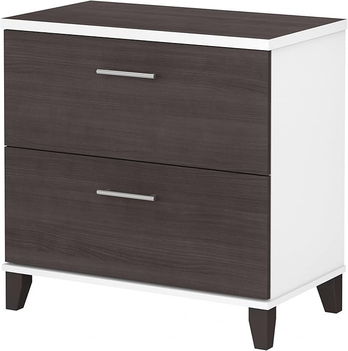 Bush Home 2 Drawer Lateral File Cabinet, Letter and Legal-Size Document Storage for Home or Professional Office, Somerset Collection, White and Storm Gray
