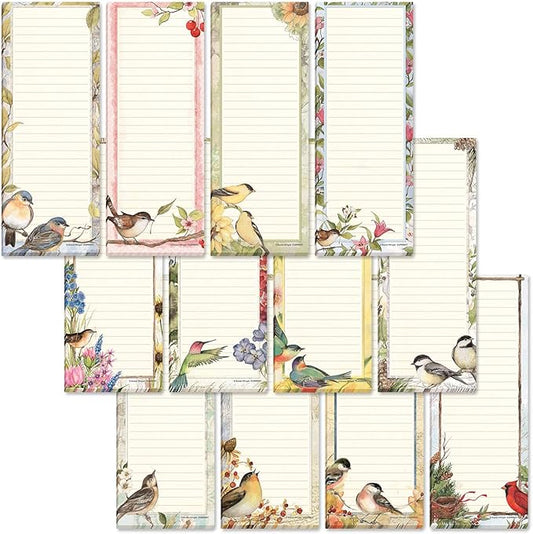 Current Seasonal Birds Magnetic Notepad Set – Set of 12 Mini Memo Pads, 12 Designs, 30-Sheet Pads, 2½ x 6½ Inches, Shopping List, To-Do Notes, Printed in The USA