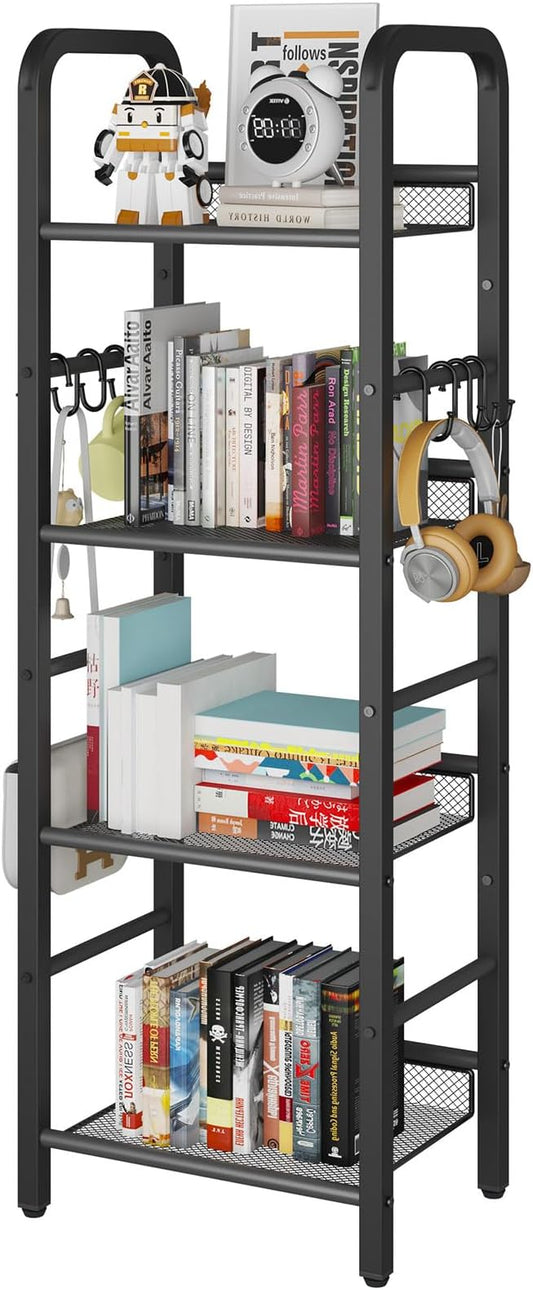 YMYNY 4 Tier Bookshelf, Freestanding Bookcase for Living Room, Bedroom, Home Office, Multi-Functional Storage Rack Organizer, Display Rack with Metal Frame, Rust Resistance, Black, UHBC054B