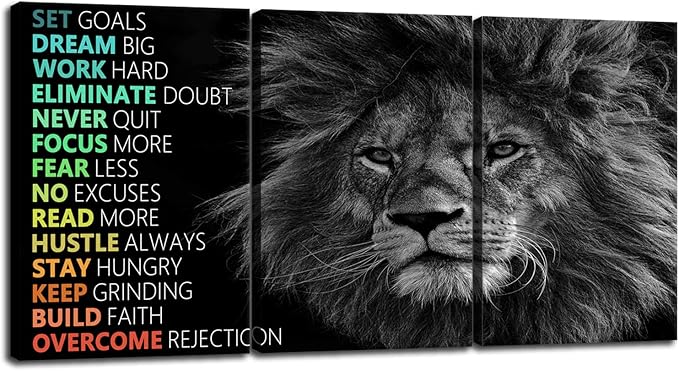 Lion Posters Inspirational Canvas Wall Art Office Wall Decor Inspirational Picture Entrepreneur Quote Canvas Print Artwork Living room Bedroom Decor Framed Ready to Hang[72''Wx 36''H]