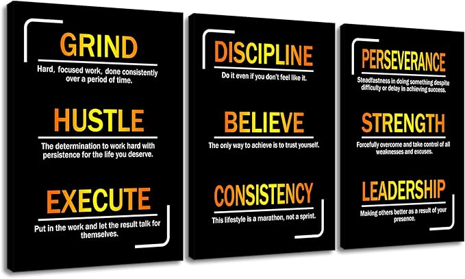 YSPCSUN Motivational Canvas Wall Art 3 Pieces Inspirational Entrepreneur Quote Picture Painting Positive Affirmations Print Poster for Office Living Room Gym Wall Decor Ready to Hang [60''Wx28''H]