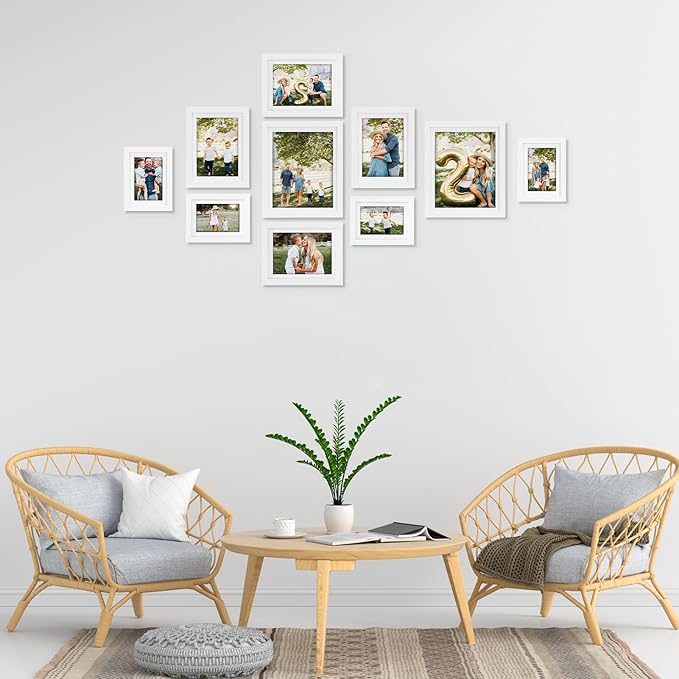 Giftgarden White Multi Picture Frames with Mat for Multiple Sizes Photos, Four 4x6, Four 5x7, Two 8x10 for Gallery Photo Frame Collage Wall or Tabletop Display, Assortment Set of 10