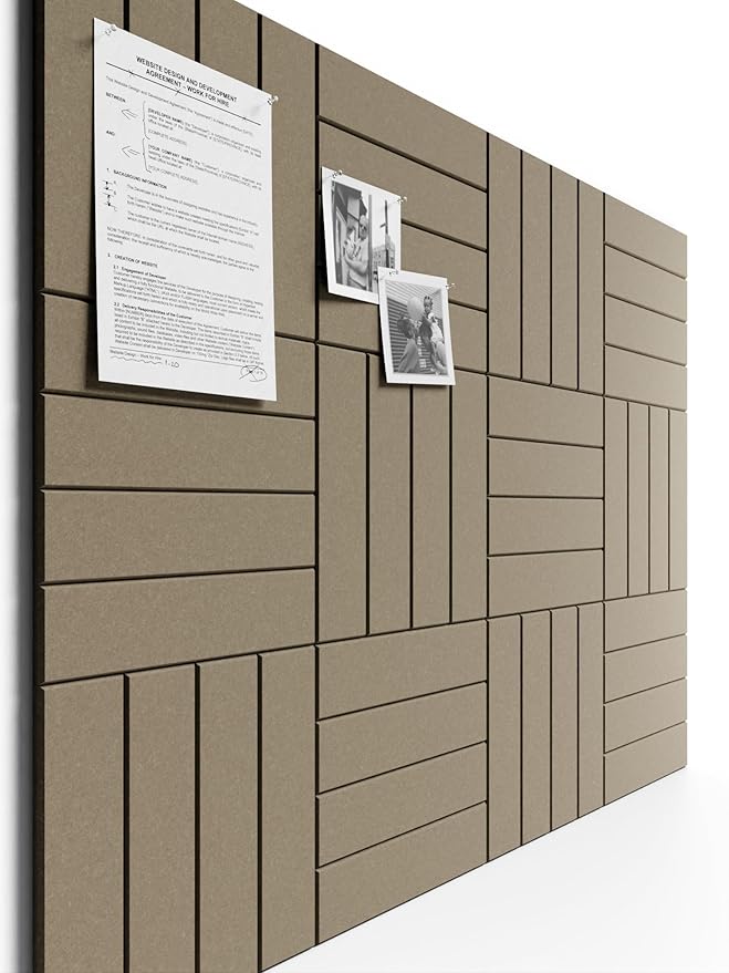 Bumusty Large Cork Board Alternative-48 x 36" Felt Bulletin Board Tiles, with 30 Pushpins, 70 Adhesive Tabs, 12-Pack Slat Wall Paneling, Cork Boards for Office Push Pin Board Felt Board-Earth Brown