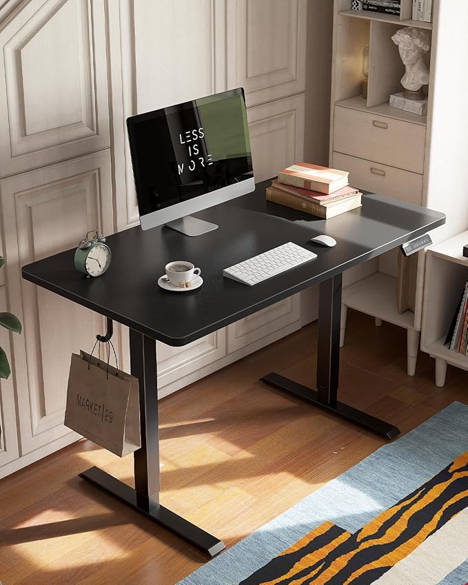 CubiCubi 40 x 24 Small One-Piece Standing Desk, Adjustable Height Electric Computer Home Office Sit Stand up Workstation, with 4 Memory Presets, Headphone Hook, Black