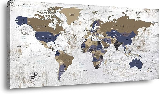 ZEYDRT Wall Art 36"x71"map of the World Painting Canvas Wall Art for Office Living Room world map Art Canvas Art Wall Decorations Prints for Background for Home Office Decoration