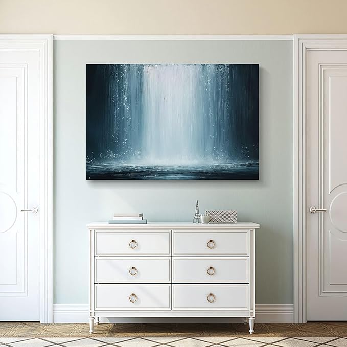 gaosoul Modern Abstract Canvas Wall Art Blue Fantasy Falls Paintings Stylish Framed Minimalism Artwork Prints for Living Room Bedroom Office Decor 48x32in