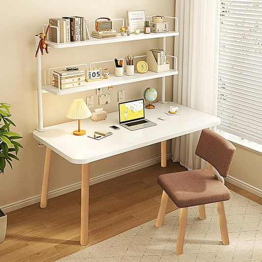 BK&MF Simple Computer Desk with Storage Shelf,Modern Writing Gaming Desk Stable Work Study Desk 2-Tier Design Space Saving for Home Office,A,120CM