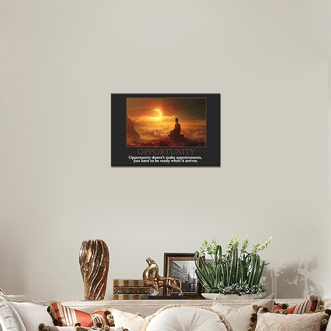 UZMKM - Office Wall Art, Motivational & Inspirational Quotes Canvas Wall Art for Home Office Wall Decor, Positive Quote Wall Decor, OPPORTUNITY Words Poster Frame for Company Wall Decor 12x18 Inch