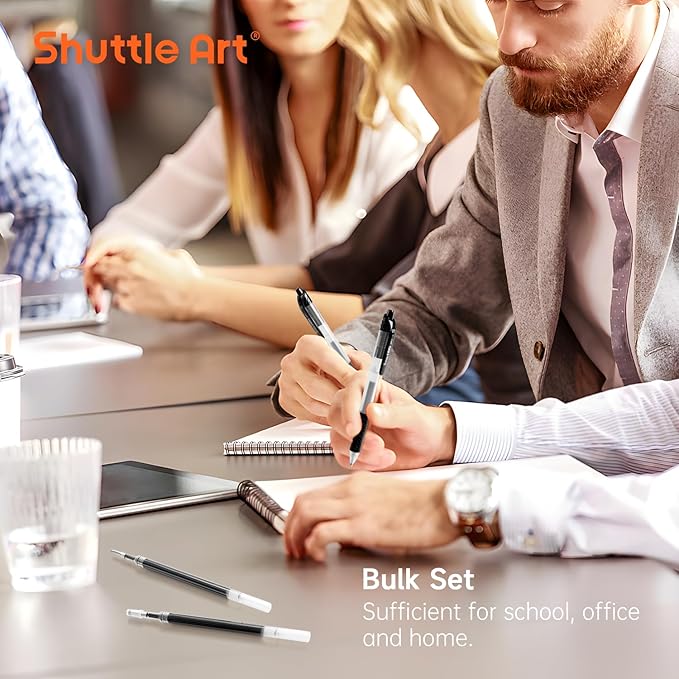 Retractable Gel Pen Refills, Shuttle Art 120 Pack Black Rollerball Gel Ink Pens Refills, Bulk Set, 0.7mm Fine Point for Writing Journaling Taking Notes School Office Home