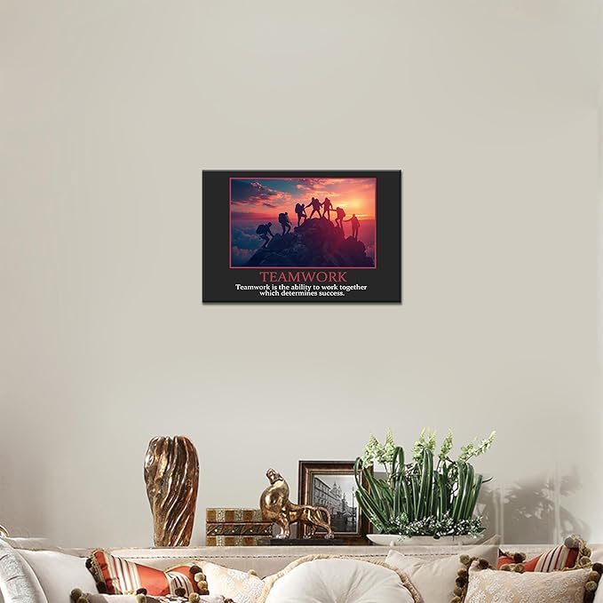 UZMKM - Inspirational Canvas Wall Art, Quotes Motivational Team Black Style Print Picture for Office Wall Decor, Company Poster Framed Artwork for Women Men Home Decor Ready to Hang 12x18 Inch