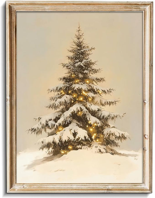 uniro Snowy Christmas Tree Print, Vintage Pine tree Decor Wall Art, Neutral Antique Holiday Xmas Tree Painting, Christmas Muted Rustic PineTree Artwork Painting Winter Farmhouse Holiday Wall Decor for Bedroom, Living Room, Gallery, winter Room Decor, h...