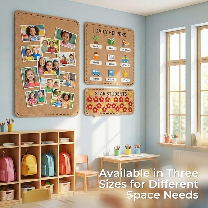 3 Pack Large Felt Bulletin Boards 24"/16"/7"x 16" Foldable Picture Vision Board for Office Wall Frameless Cork Board with 60 Push Pin for Home, Kitchen, Wall Pin Boards(Brown)