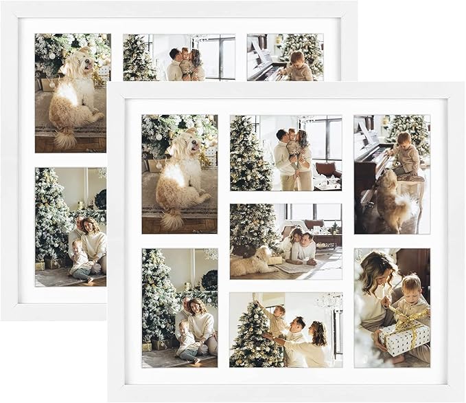 Golden State Art, Set of 2, 13.7x15.7 Matted White Wood 7-Opening for 4x6 Collage Picture Frame