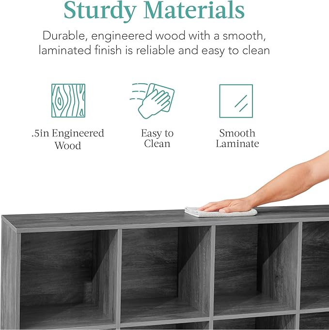 Best Choice Products 8-Cube Storage Organizer, 13.5in Shelf Opening, Bookcase, Display Shelf, Customizable w/ 2 Removable Back Panels – Dark Gray