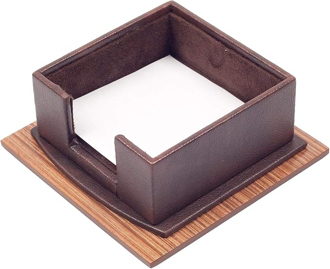MOOGCO Leather Desk Set - Walnut Wood Desk Set - Office Product - Home Office Accessories - Desk Supplies - 11 PCS (Brown)