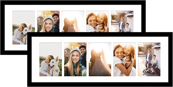 VIOLABBEY 8x24 Picture Frame 2Pack, Fits Five 4x6 Photos or One 8x24 Picture, Wall Frames Collage Decor, Black 4x6 Collage