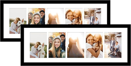 VIOLABBEY 8x24 Picture Frame 2Pack, Fits Five 4x6 Photos or One 8x24 Picture, Wall Frames Collage Decor, Black 4x6 Collage