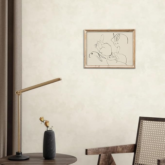uniro Abstract Easter Bunnies Wall Art Decor, Animal Rabbit Drawing Etching Rustic Picture, Vintage Farmhouse Decor Bunny Sketch Drawing, Minimalist Mid Century Country Room Decor (8" x 10"-UNFRAMED)