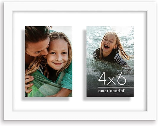 Americanflat 4x6 Double Picture Frame with Shatter-Resistant Glass - Fits Two 4x6 Photos or use as One 9x12 Picture Frame - Signature Collection - Collage Frames with Floating Effect for Wall - White