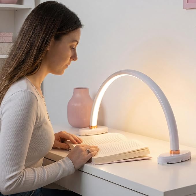 Half Moon Light for Nail Desk 16 inch Nail Desk Light Half Moon Lamp Portable Arch Lamp Dimmable with Foldable Bracket for Desk Salon Table Use, 3 Color Temperature