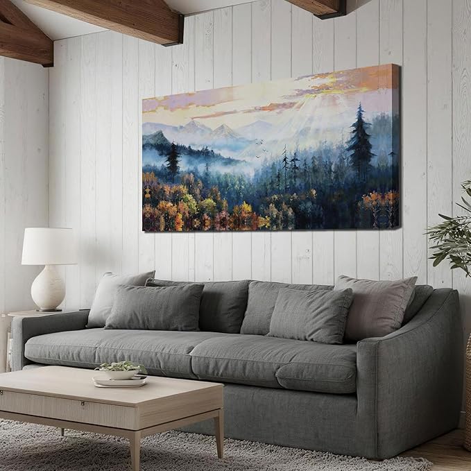 Arjun Forest Wall Art Decor Vintage Large Landscape Canvas Art Wall Decor for Living Room, Nature Mountain Large Painting Bedroom, Pine Tree Artwork Scenery Picture Office Home 48"x24"