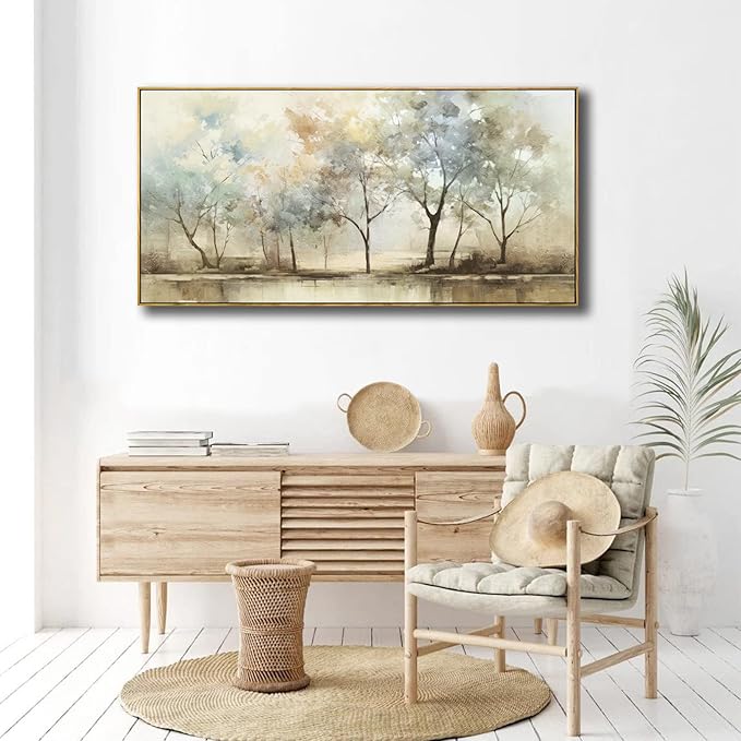 Abstract Wall Art Artwork Retro Trees Pictures Decor Canvas Painting Large Size Framed Ready to Hang Living Room Bedroom and Office Wall Decor 31x70 Inch