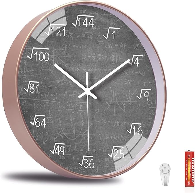 12 Inch Math Wall Clock Silent Non Ticking Movement Quality Quartz Wall Clock for Home/Kitchen/Office/Classroom/School/Living Room Wall Decorations (Gray)