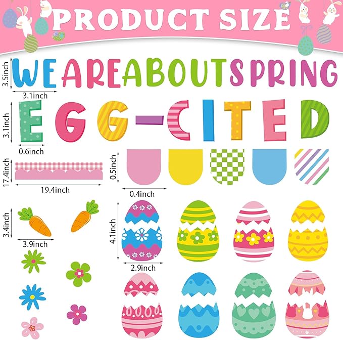 Easter Bulletin Board Decoration Set Easter Egg DIY Photo Craft Cutouts We are Egg-Cited About Spring Classroom Decoration for Teacher School Office Home Chalkboard Wall Decor Spring Party Supplies