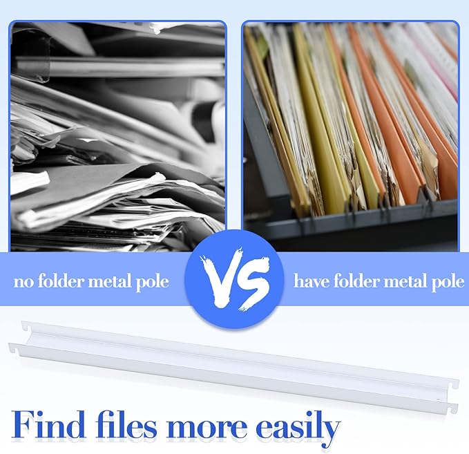Patelai 12 Pcs Lateral Front to Back File Bar Rails Hanging File Cabinet Rails Stainless Steel Drawer Inserts for Sides Letter Size Folders Office Home, White 15.76 Inches Long