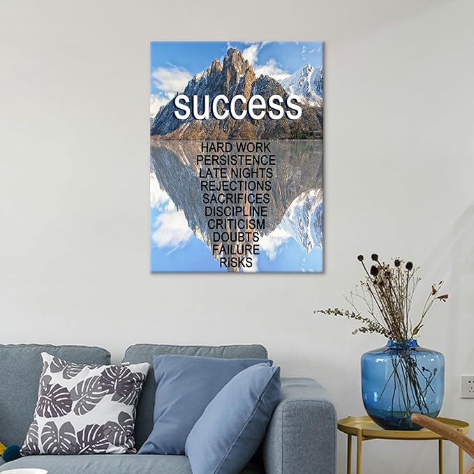 Motivational Snow Mountain Poster Print Canvas Wall Art Office Decor Inspirational Entrepreneur Quotes Picture Painting for Bedroom Classroom Workplace Wall Decoration Ready to Hang [18''Hx24''W]