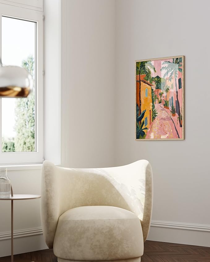 HAUS AND HUES Floral Art Wall Decor - Wildflowers Wall Art for Living Room, Floral Artwork for Bedroom Walls, Flower Painting for College Girls Dorm Room (Palm Tree City, Beige Frame, 24x36)