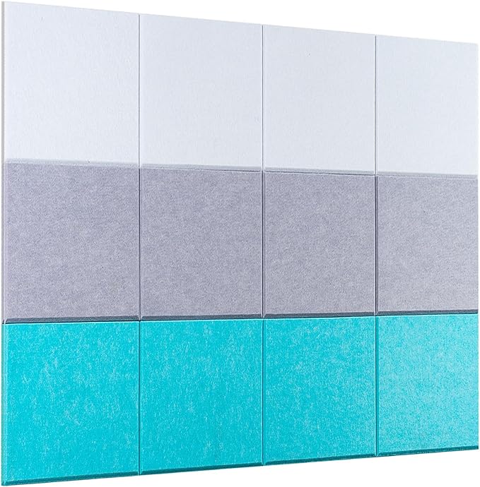 Bulletin Board 40x30in, 12 Count 9.8 x 9.8in Felt Wall Tiles with Removable Adhesive Tape, Cork Board Alternative for Walls, Wall Decor, Kids Art Display, Kids Room (Aqua Accent Collection)