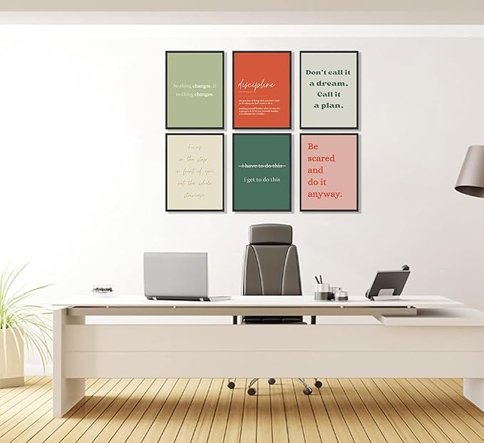 6Pcs Motivational Wall Art Inspiring Teamwork Posters Prints Inspirational Workplace Pictures Office Positive Quotes Canvas Wall Decor for Bedroom Living Room Home Office 8x10in Unframed
