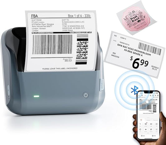 NIIMBOT 4 Inch Thermal Label Maker, B4 Bluetooth Label Printer for Shipping Packages, Small Business, Home, Office, Portable Sticker Maker with 1 Roll 3.94'' x3.94'' Label-75pcs/roll