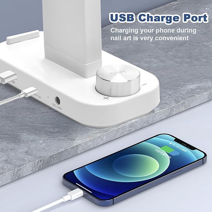 CGBE Foldable Nail lamp for Desk: Large Wide Half Moon Light with Phone Holder for Nail Salon Technicians - No Glare Craft Desk Light for Manicure lash Task for Esthetician 33.5'' - White