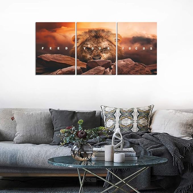 Motivational Wall Art Inspirational Canvas Wall Art Lion Posters Prints Office Wall Decor 3 Pieces Entrepreneur Quotes Picture Paintings Artwork Bedroom Home Decor Decoration(60”Wx28”H)