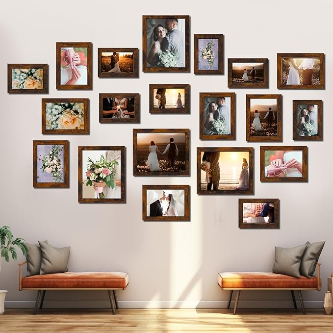 Namalu 20 Pcs Gallery Wall Frames Set Rustic Picture Frames Collage Assorted Photo Wall Decor Pack for Hanging or Tabletop Display Multi Sizes with 8 x 10, 5 x 7, 4 x 6 (Brown)