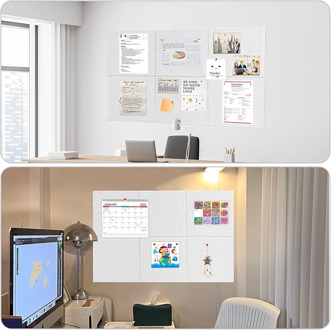 Large Bulletin Cork Boards for Walls 36" x 48", White Bulletin Board for Office, 12 Pack Cork Felt Boards Tiles for Classroom Decor, Pin Board with Pushpins, Office Essentials