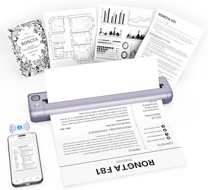 Rongta Portable Printers Wireless for Travel, Bluetooth Mobile Printer, Thermal Inkless Printer for School/Office/Home Use, Compatible with Android,iOS & Laptop (Purple)