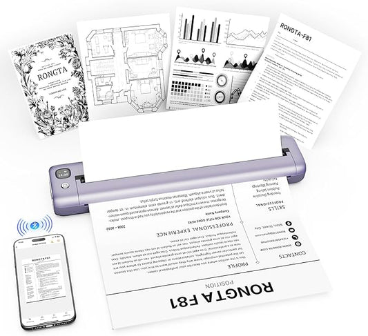 Rongta Portable Printers Wireless for Travel, Bluetooth Mobile Printer, Thermal Inkless Printer for School/Office/Home Use, Compatible with Android,iOS & Laptop (Purple)