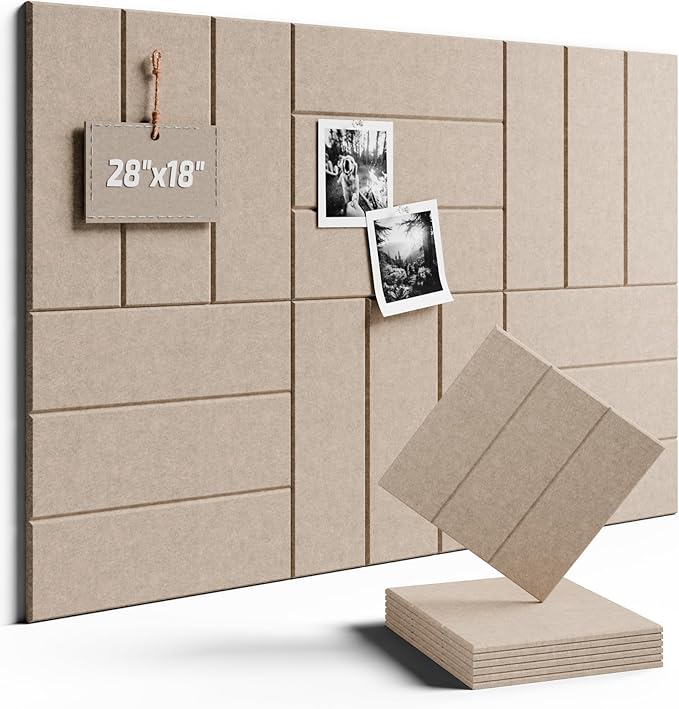 Fluxynara Felt Bulletin Board Tiles -28"x18" with 40 Adhesive Tabs, Cork Board Alternative for Office Decor, Push Pin Board Wall Organizer 6-Pack (Taupe)
