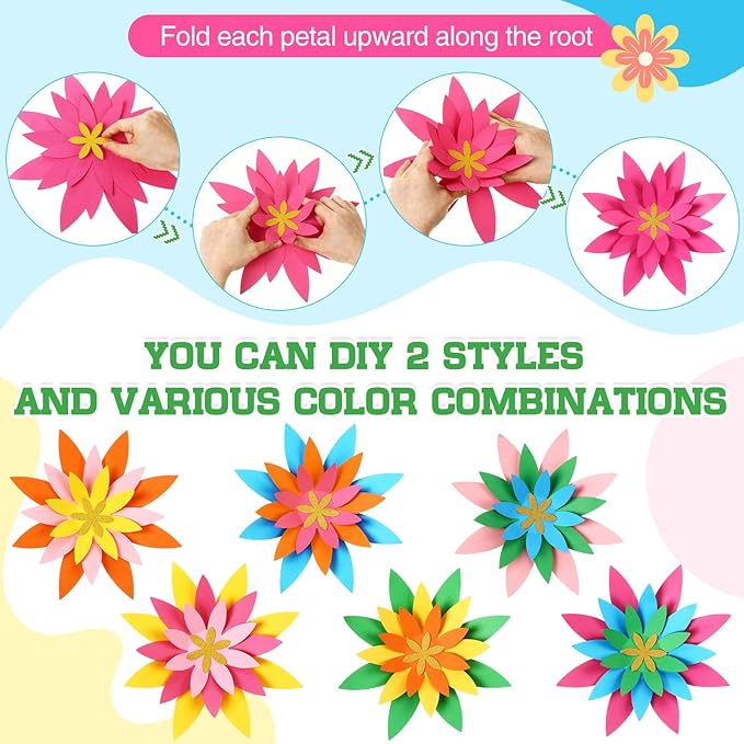 18 Pcs Paper Flowers Decor for Wall DIY Flower Bulletin Board 3D Spring Fiesta Mexican Paper Floral Decoration for Photo Backdrop Classroom Back to School Party(Star-Shaped,Rainbow)