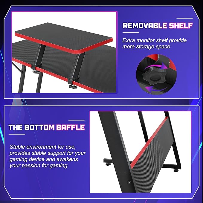NChanmar L Shaped Gaming Desk with Monitor Riser Stand, Home Office Corner Desk for Studying, Working, Large Desktop, Black