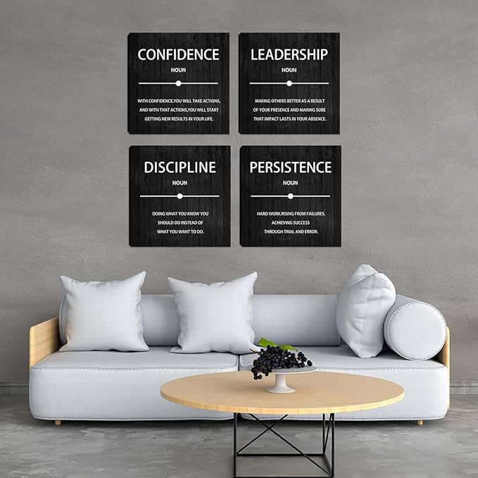 Halioyo 4 Pieces Motivational Wall Art Inspirational Office Quotes Wall Decor Positive Artwork for Living Room Bedroom Home Office Wall Decoration 12”X12”X4