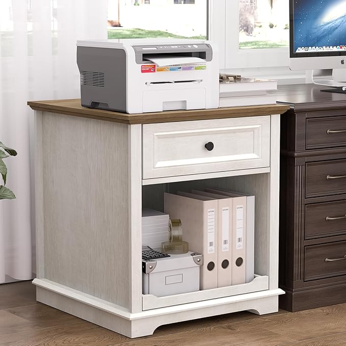 Lateral File Cabinet 3 Drawer File Cabinet with Charging Station, Printer Stand with Open Adjustable Storage Shelves, Lateral Filing Cabinet for Home Office