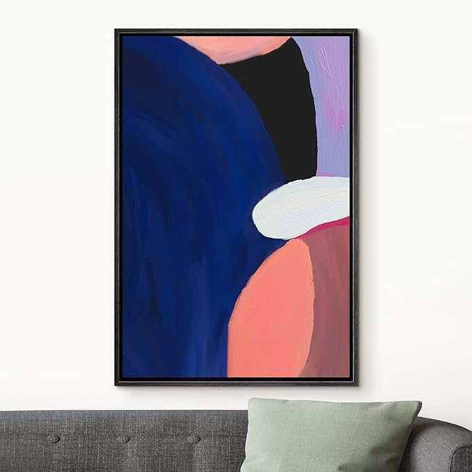 MUDECOR Framed Canvas Print Wall Art Blue Purple Paint Stroke Collage Abstract Shapes Illustrations Minimalism Decorative Relax/Zen Colorful Nordic for Living Room, Bedroom, Office - 16"x24" Black