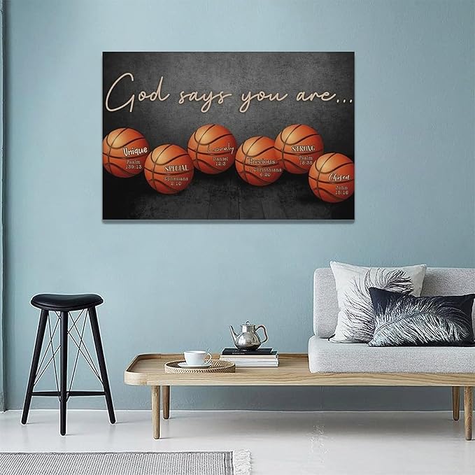 Inspirational Basketball Boys Room Wall Art Motivational Sports Basketball Pictures Wall Decor God Says You Are Canvas Print Painting Modern Home Artwork For Dorm Gym Bedroom Framed 24"x16"